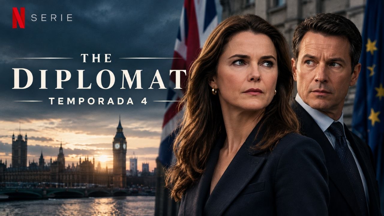 Keri Russell como Kate Wyler y Rufus Sewell como Hal Wyler en la cuarta temporada del drama político The Diplomat de Netflix.